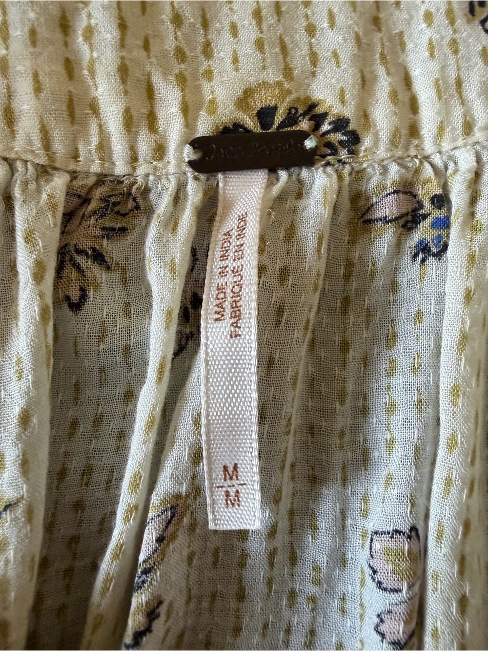 Free People Cream and Yellow Boho Tie-Front Peasant Tunic - Picture 3 of 5